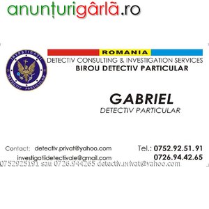 Imagine anunţ Detectivi particulari atestati I.G.P.R. - Biroul DCIS Neamt - Probe, dovezi, investigatii, cercetari, supravegheri ptr.persoane fizice si juridice