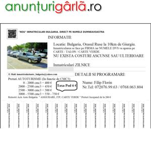 Imagine anunţ INMATRICULARI AUTO BULGARIA. DIRECT PE NUMELE DVS