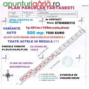 Imagine anunţ Vand Teren Intravilan Tartasesti, Parcelat 600 mp, 15 Km de Bucuresti !