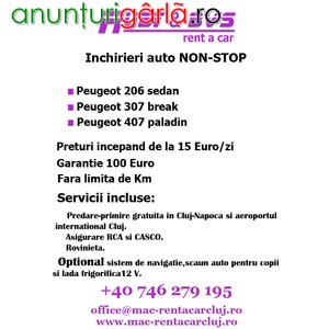 Imagine anunţ Inchirieri auto NON-STOP, rent a car aeroport Cluj