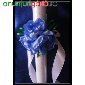 Imagine anunţ Aranjament floral artificial albastru pt lumanare botez baietei