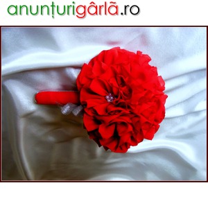 Imagine anunţ Buchet artificial de mireasa/nasa, rosu, realizat handmade