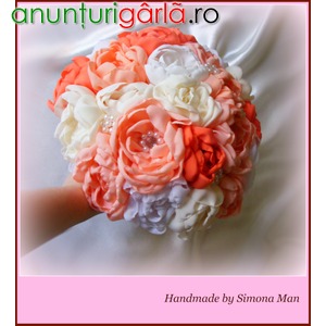 Imagine anunţ Buchet de mireasa cu flori textile realizate handmade