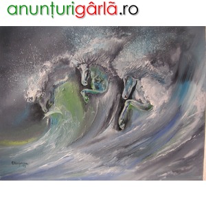 Imagine anunţ "Caii marilor in lupta cu valurile vietii", pictura stilizata in ulei pe panza, 180ron