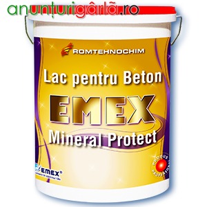 Imagine anunţ Lacul pentru Beton EMEX MINERAL PROTECT este un produs profesional, ecologic pe baza de rasini acrilice pure diluabile cu apa, aditivi speciali, fileri si