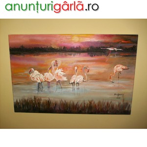 Imagine anunţ Vand tablou "Flamingo-pasarile de foc", pictura in ulei pe panza