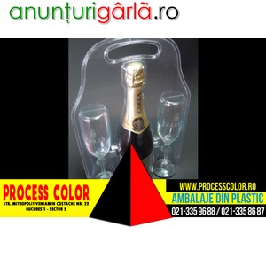 Imagine anunţ Blistere din plastic set sticla doua pahare sampanie Process Color
