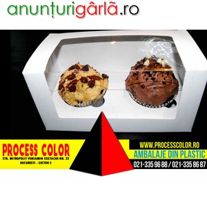 Imagine anunţ Cutii carton cu fereastra 2 cupcakes Process Color