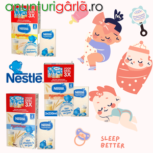Imagine anunţ Cereale olandeze pentru bebelusi Nestlé Banane Total Blue 0728.305.612