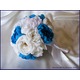 Imagine anunţ Buchet de mireasa cu flori artificiale albe si turcoaz, handmade